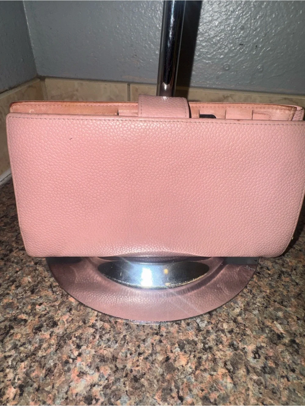 CHANEL Pink Pebbled Leather Wallet with COA